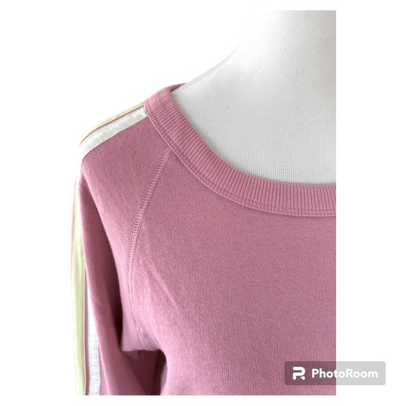 Wildfox Homestead Stripes cropped pullover sweatshirt raw rolled edge L NEW - Picture 5 of 7